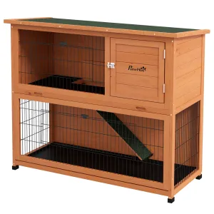 2 Tier Antiseptic Wood Rabbit Hutch with Run Outdoor Orange