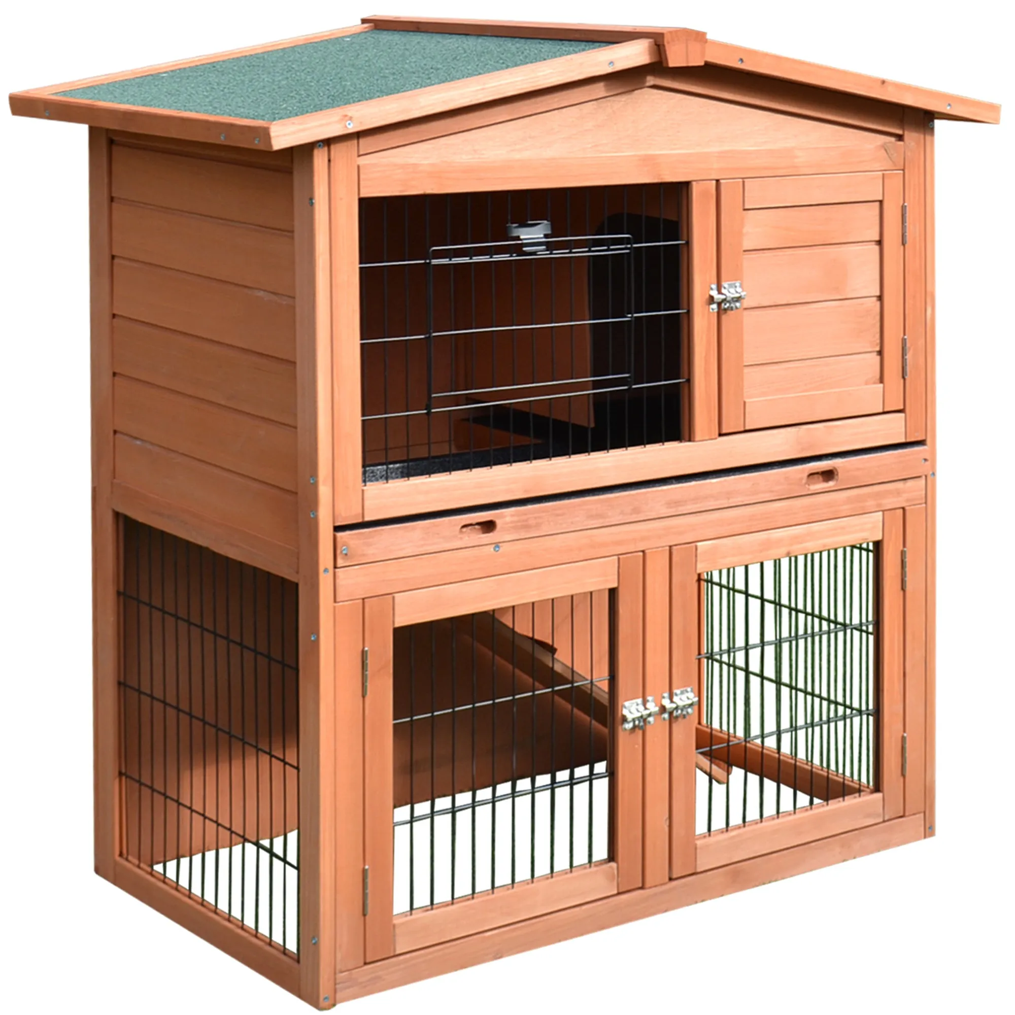 2 Tier Rabbit Hutch Guinea Pig Hutch Ferret Cage with Ramp Slide Out Tray for Indoor Outdoor 100.5 x 55 x 101 cm