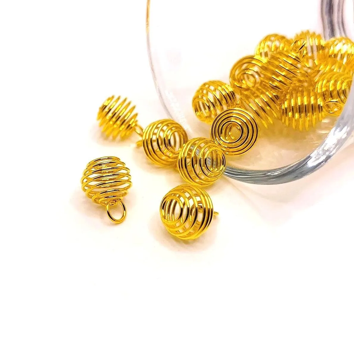 4, 20 or 50 Pieces: 8 mm Gold Spiral Lantern Bead Cages