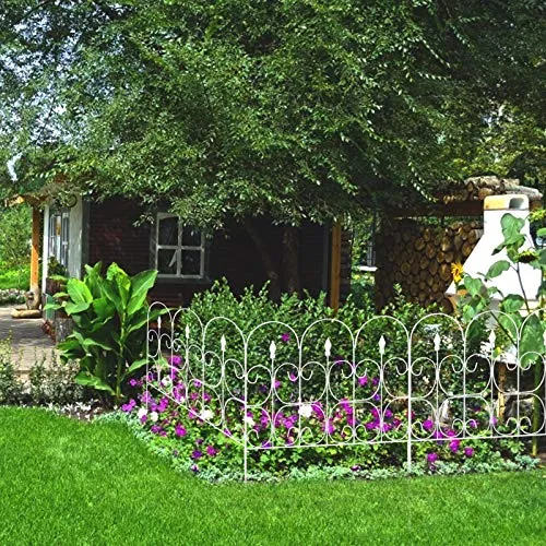 Amagabeli Decorative Garden Fence Outdoor 32in x 10ft White Coated Metal Border Fences ET302