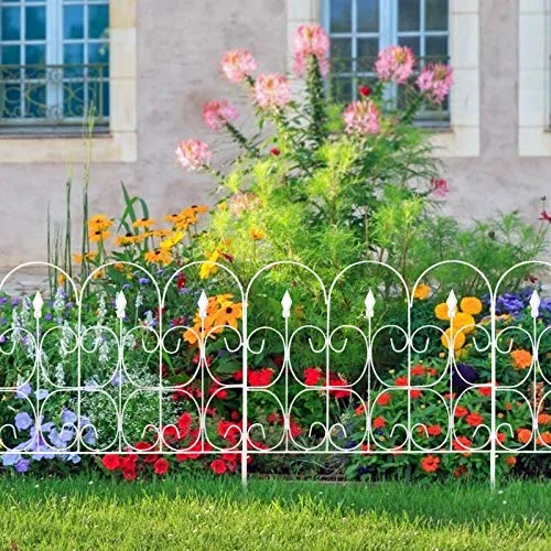 Amagabeli Decorative Garden Fence Outdoor 32in x 10ft White Coated Metal Border Fences ET302