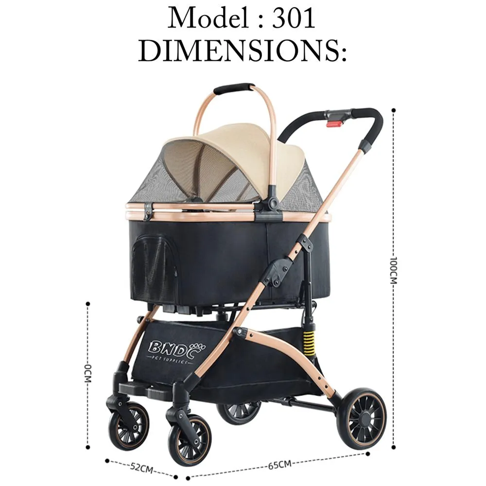 BNDC Pet Stroller 301 For Cats & Dogs (Khaki)