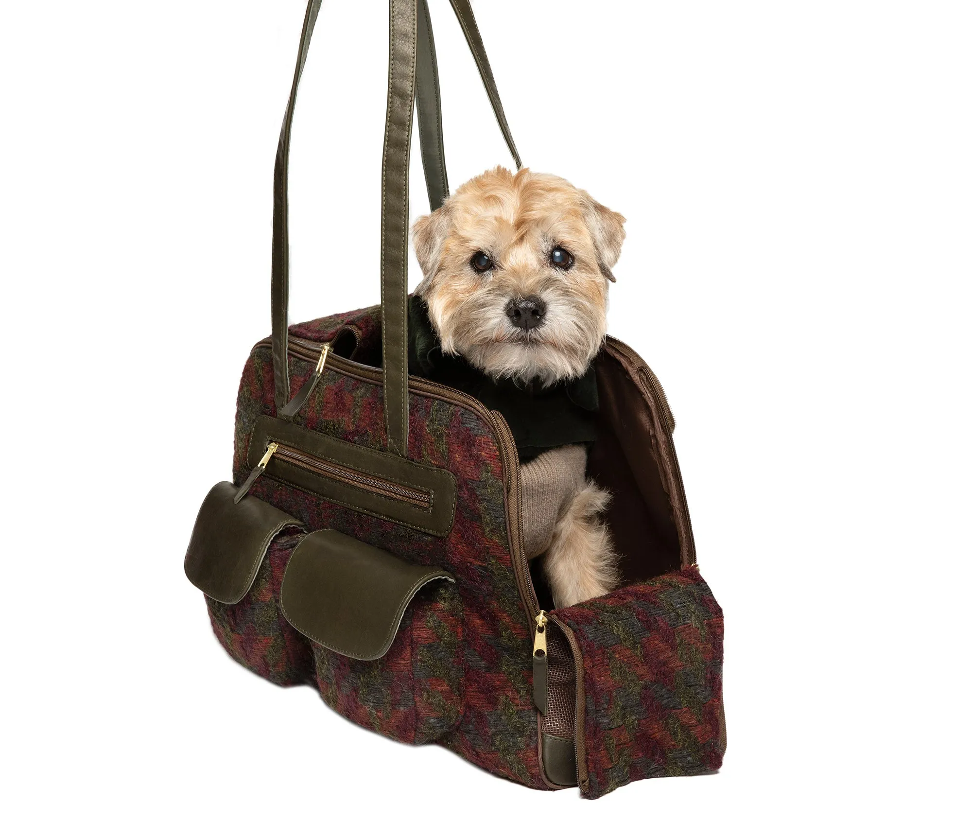 Dog Carrier - Winter - Green/Burgundy Mohair Multi Color