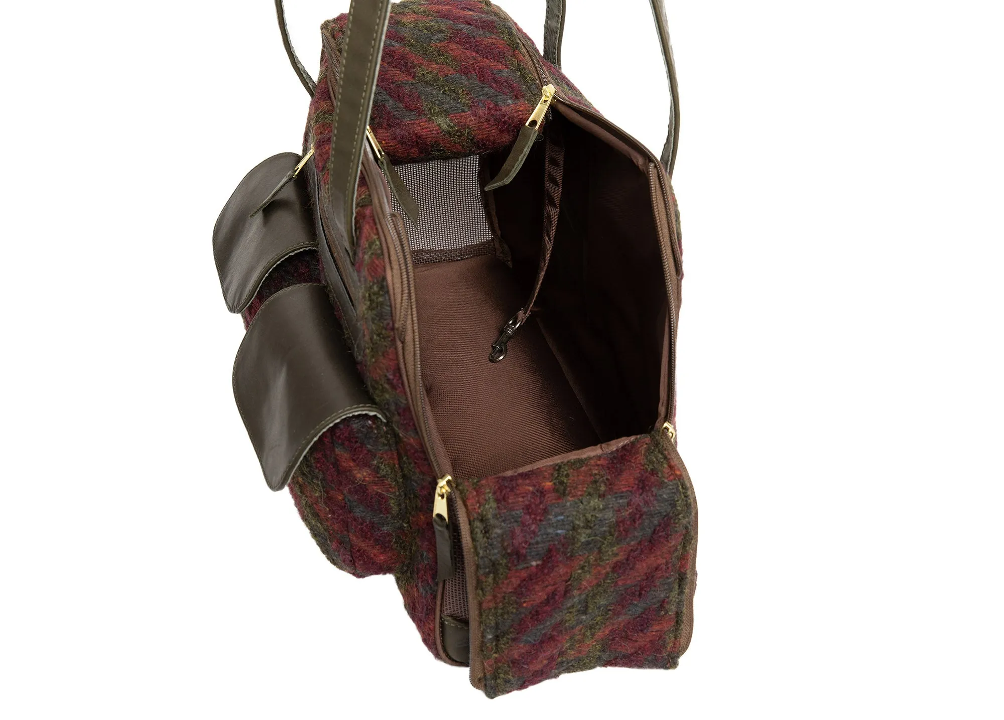 Dog Carrier - Winter - Green/Burgundy Mohair Multi Color