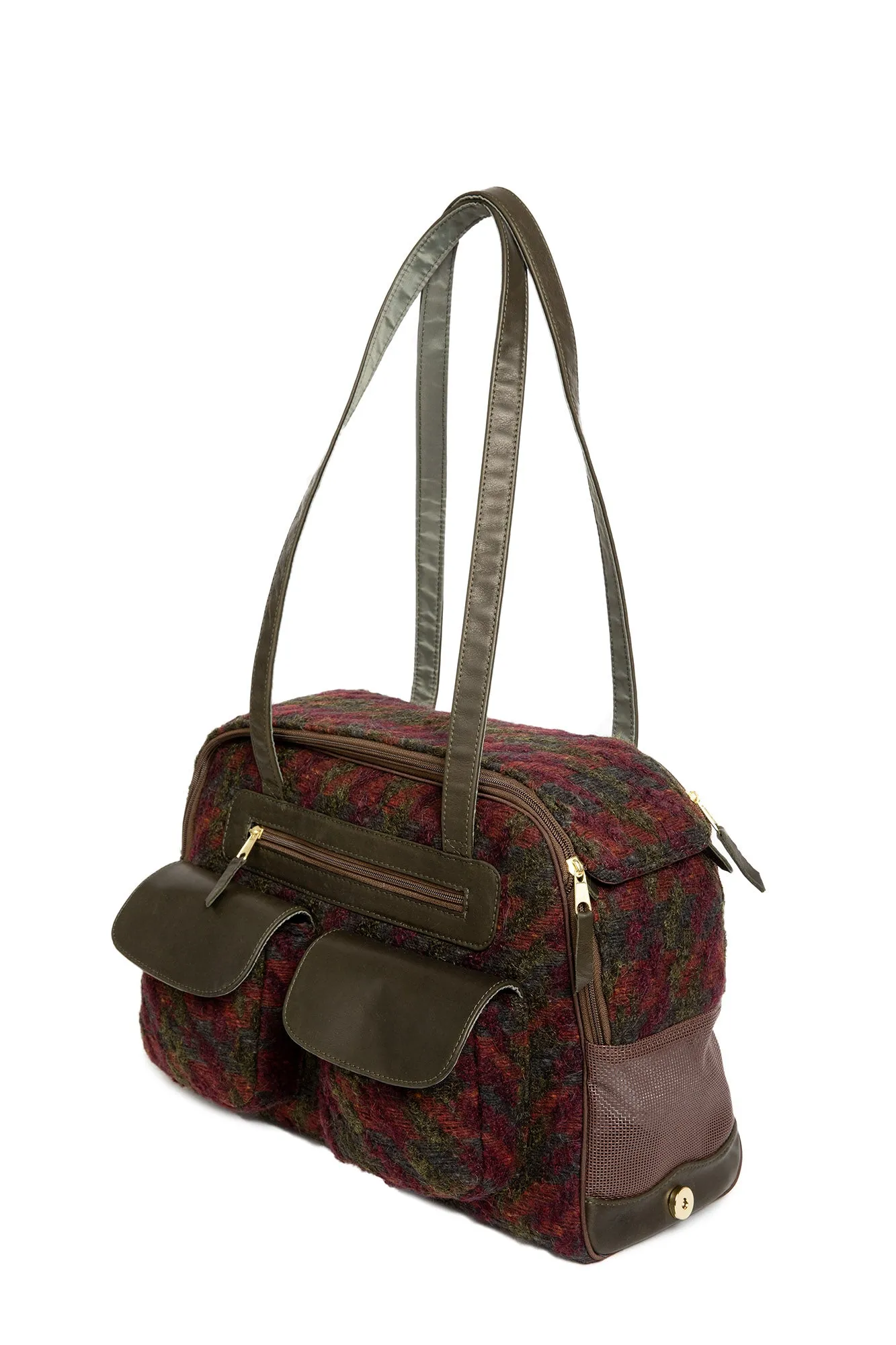 Dog Carrier - Winter - Green/Burgundy Mohair Multi Color