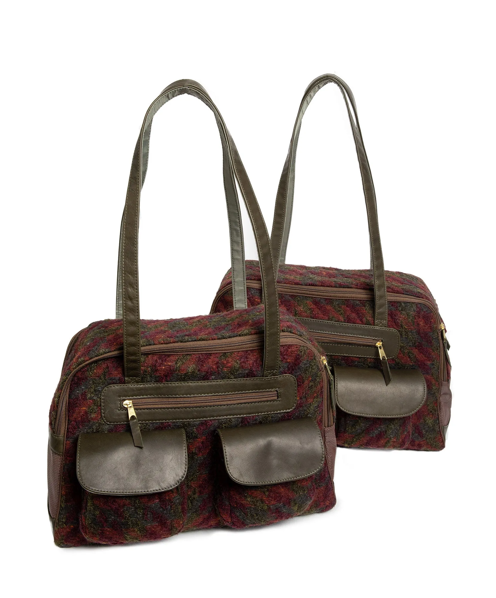 Dog Carrier - Winter - Green/Burgundy Mohair Multi Color