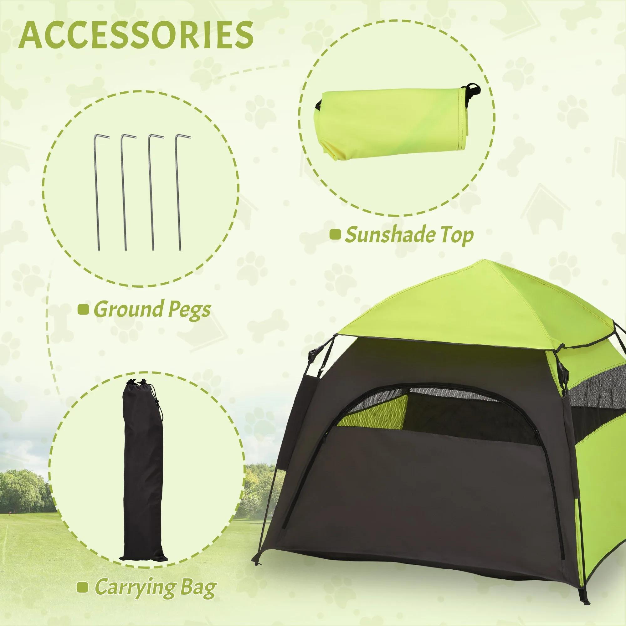 Foldable Dog Cat Tent with Waterproof Oxford Cloth, Carry Bag, Green