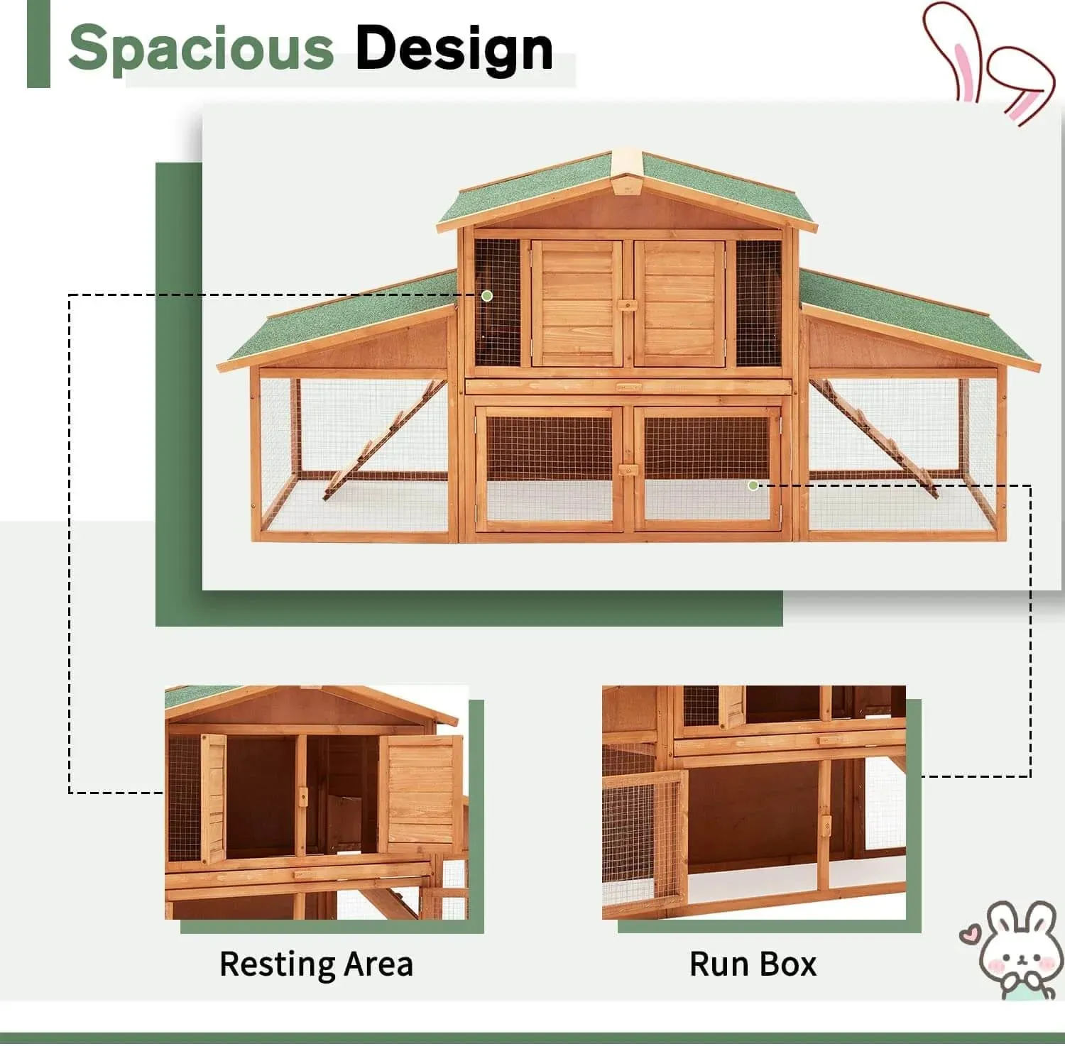 HOMREST 89" Outdoors Wooden Two-layers Rabbit Hutch with Removable Tray Double Ramps