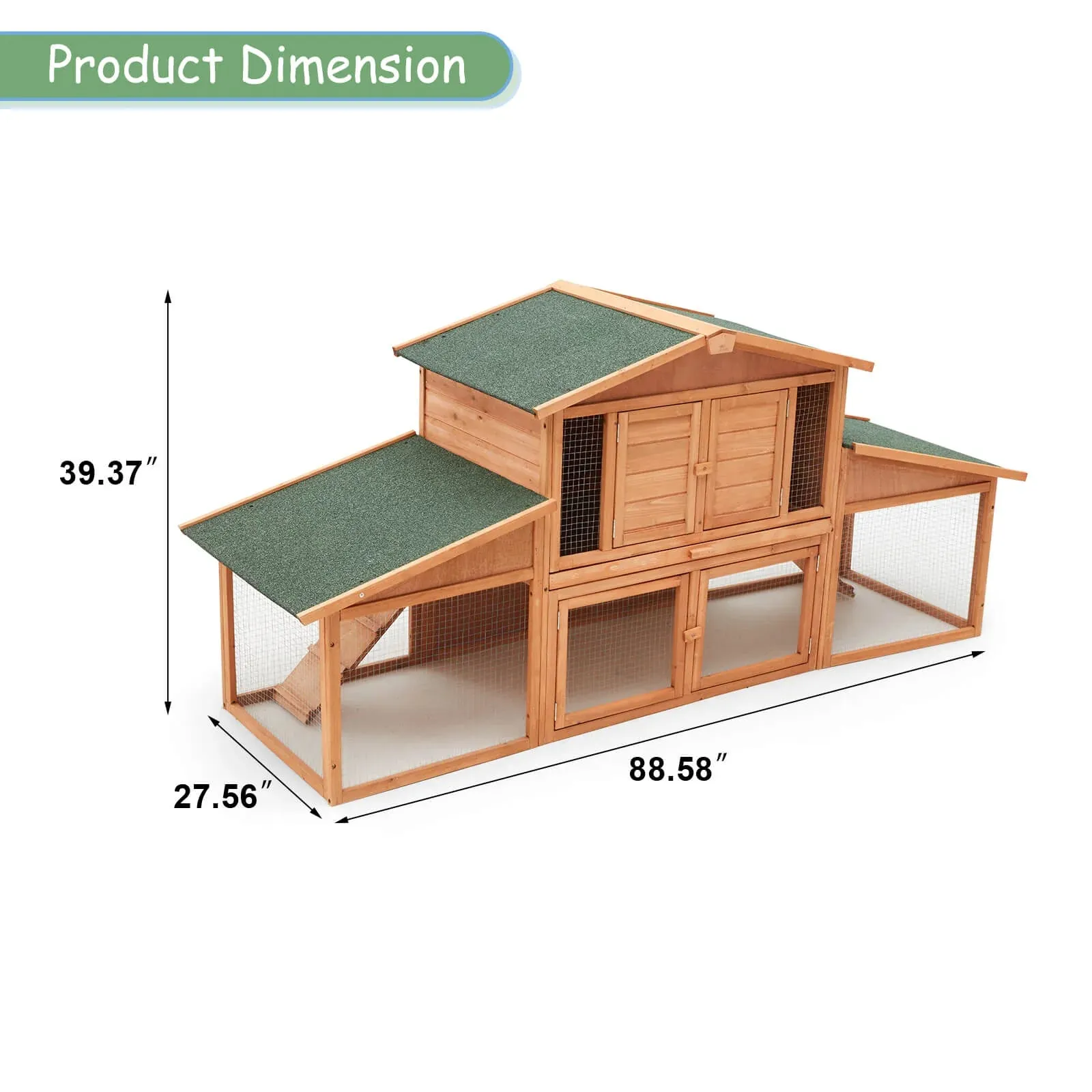 HOMREST 89" Outdoors Wooden Two-layers Rabbit Hutch with Removable Tray Double Ramps