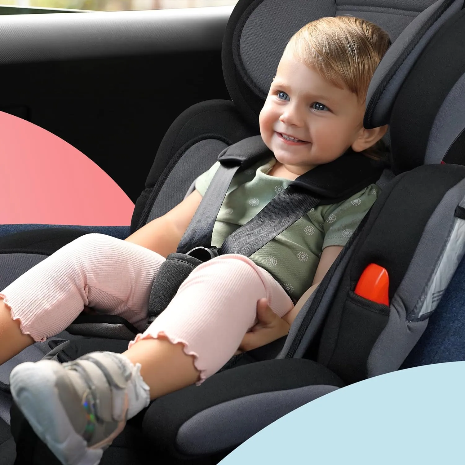 Kidoola Adjustable Car Seat for Toddlers & Children – Safety Certified Booster Seat, Comfortable Padding, 3 Age Functions, ECE R44/04 Certified, Up to 12 Years