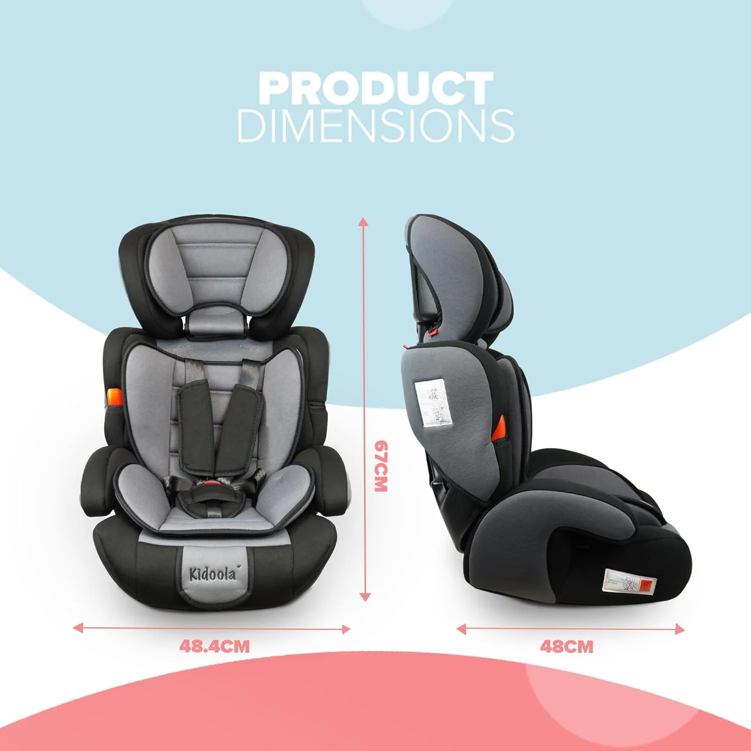 Kidoola Adjustable Car Seat for Toddlers & Children – Safety Certified Booster Seat, Comfortable Padding, 3 Age Functions, ECE R44/04 Certified, Up to 12 Years