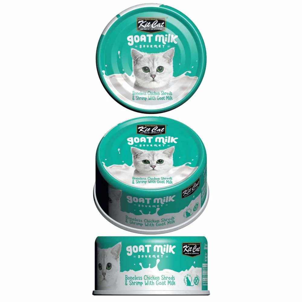 Kit Cat Goat Milk Gourmet Boneless Chicken Shreds & Shrimp Grain-Free Canned Cat Food 70g