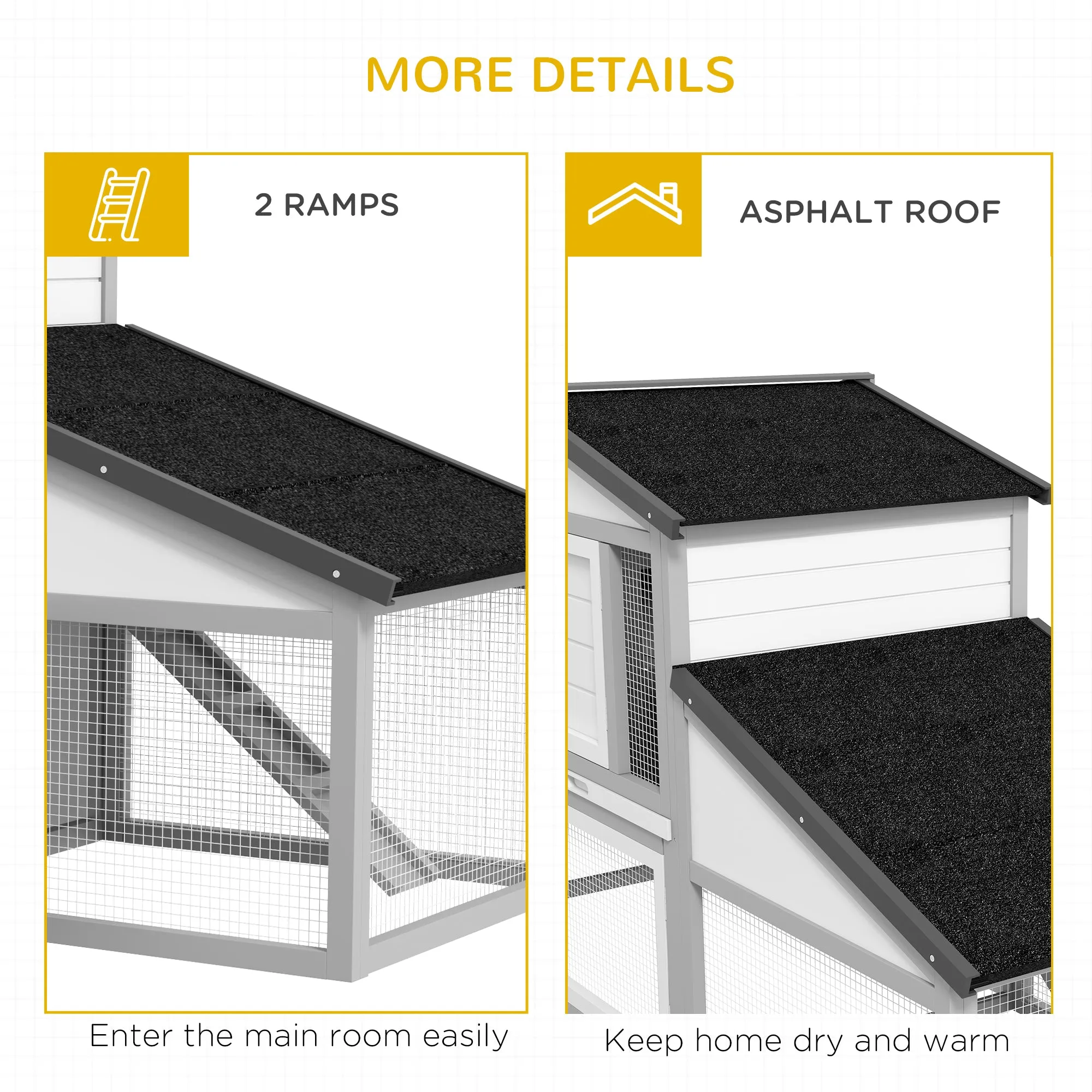 Large Rabbit Hutch with Run, Outdoor Bunny Cage, with Tray, Ramp - Grey