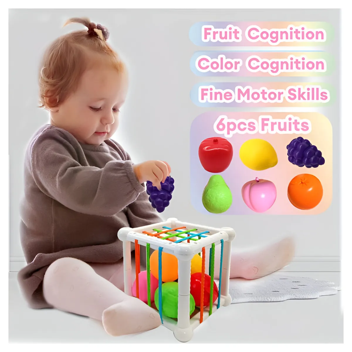 Montessori-Inspired Learning Toddler Activity Cube Box Toy With Fruit Balls Jq - 2332