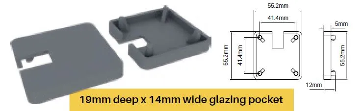 Offset one way notched cap - extended lip for semi frameless pool fence posts