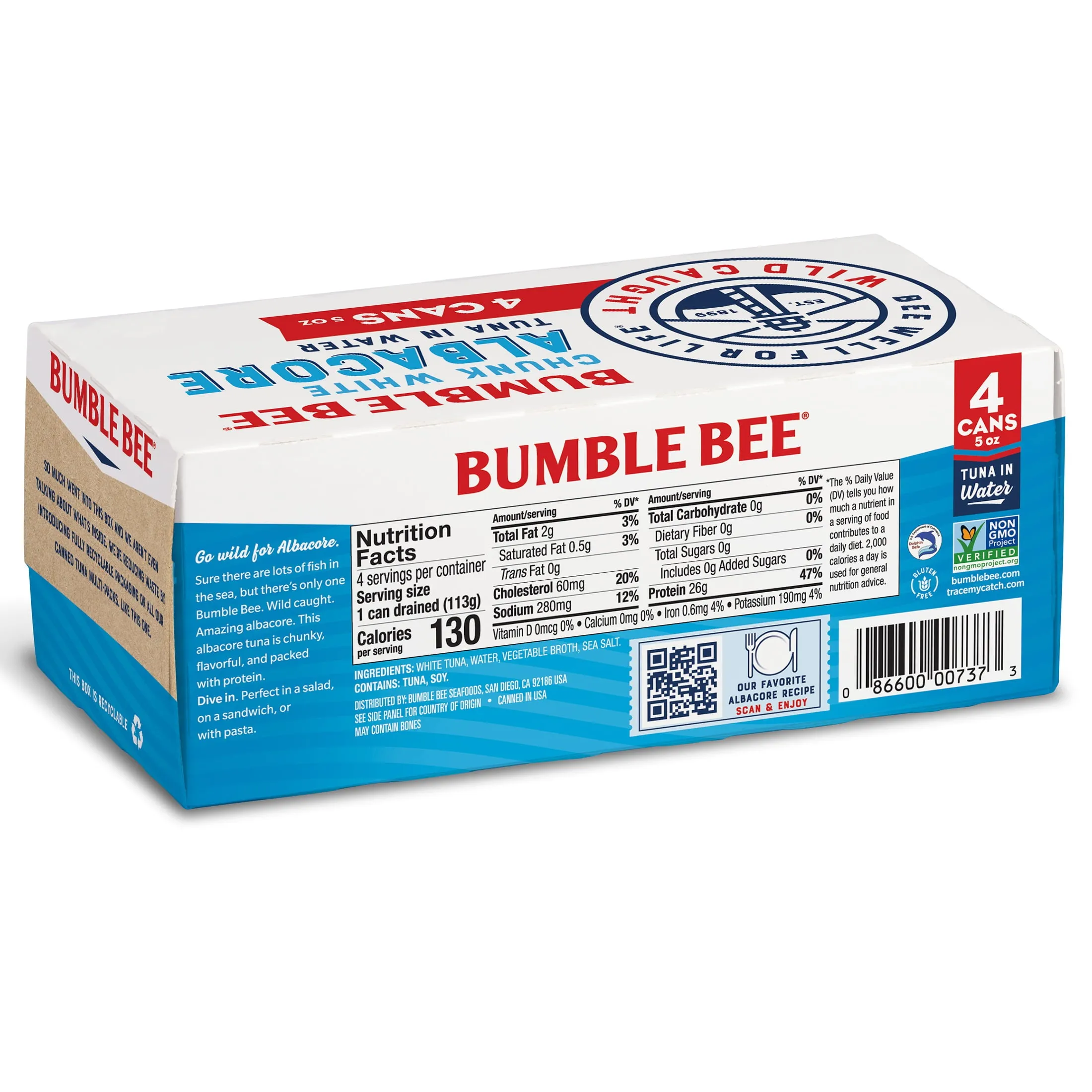 (Pack of 4) Bumble Bee Chunk White Albacore Tuna in Water, 5 oz cans