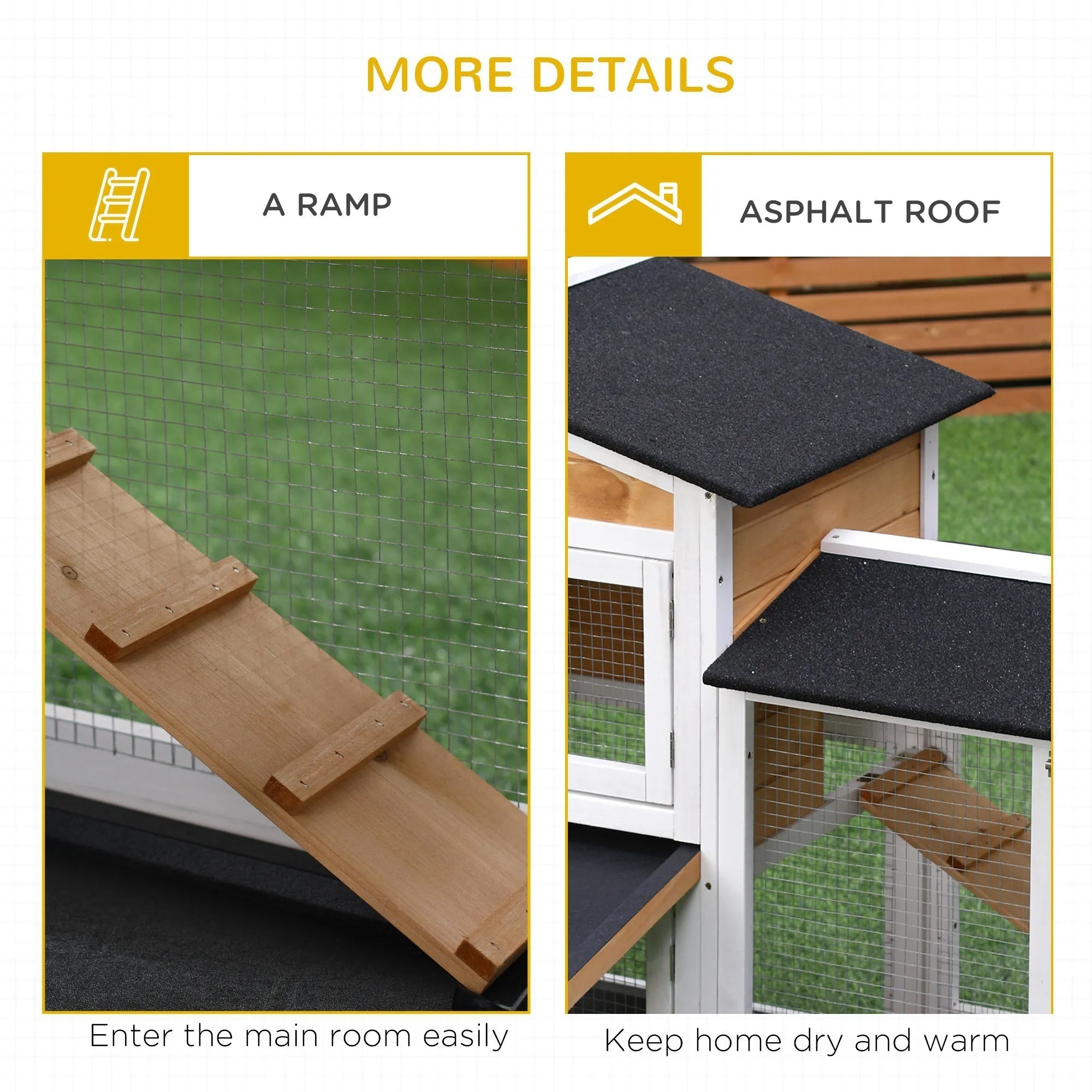 PawHut 2-Tier Wooden Rabbit Hutch Guinea Pig House Pet Cage Outdoor w/ Tray Ramp Yellow