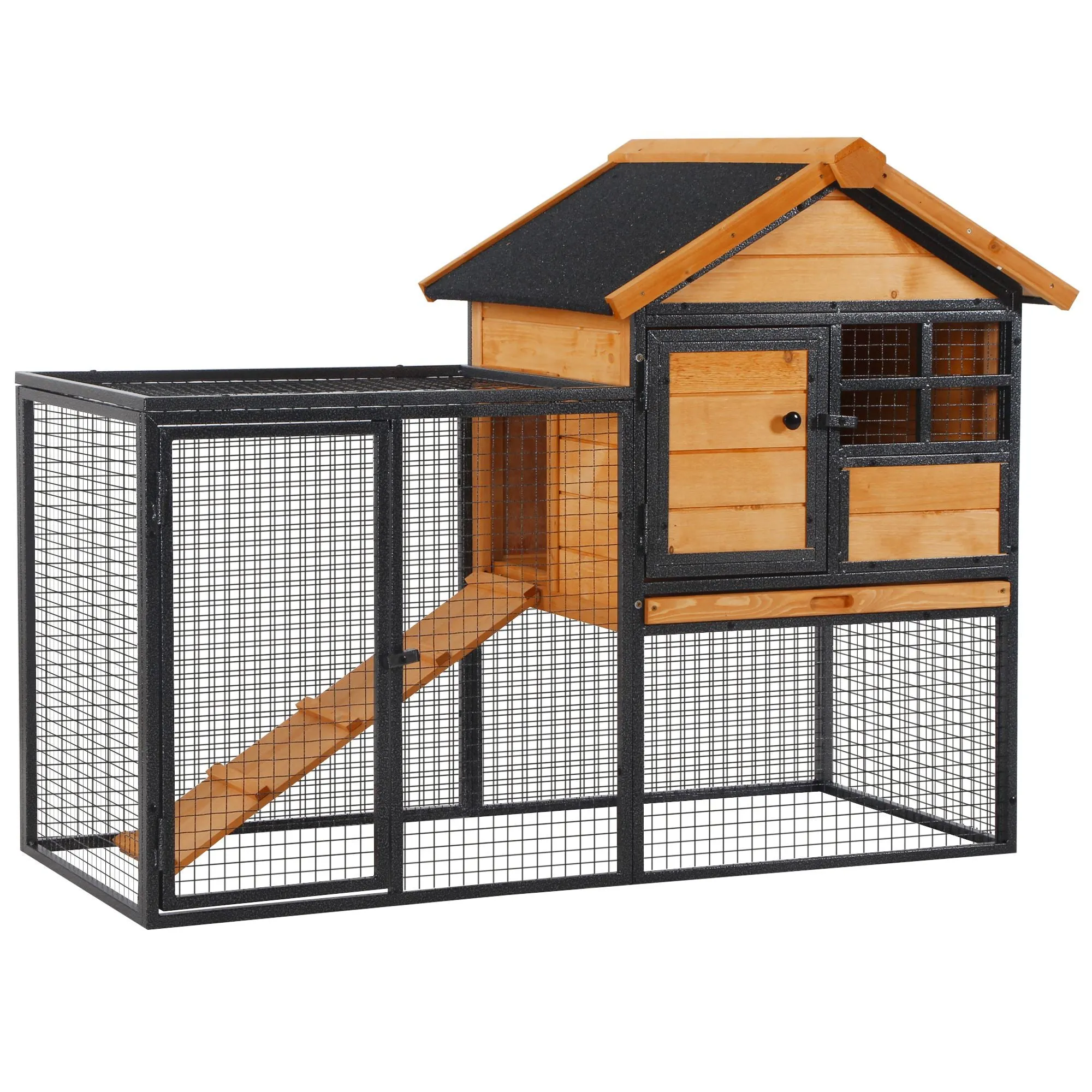 PawHut Wood-metal Rabbit Hutch Elevated Pet Bunny House Rabbit Cage with Slide-Out Tray Outdoor