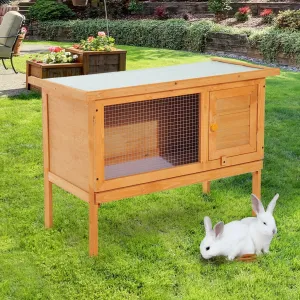 PawHut Wood Rabbit Hutch Guinea Pig House Bunny Cage Shelter Indoor Outdoor Elevated with Sliding Tray 90x45x65cm