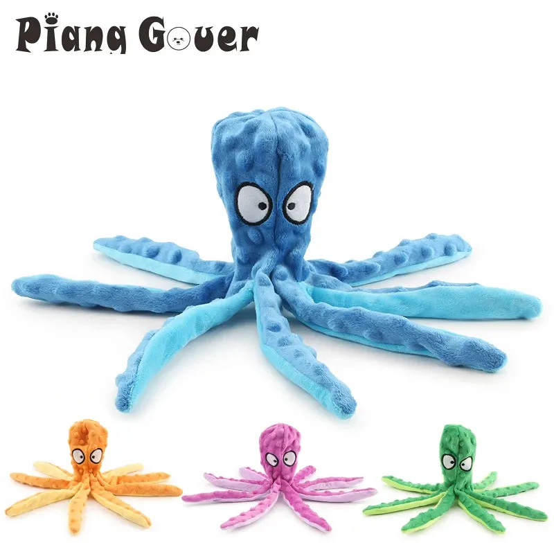 Plush Squeaky Dog Toy - Orange Octopus & Colorful Squid for Puppies and Pets