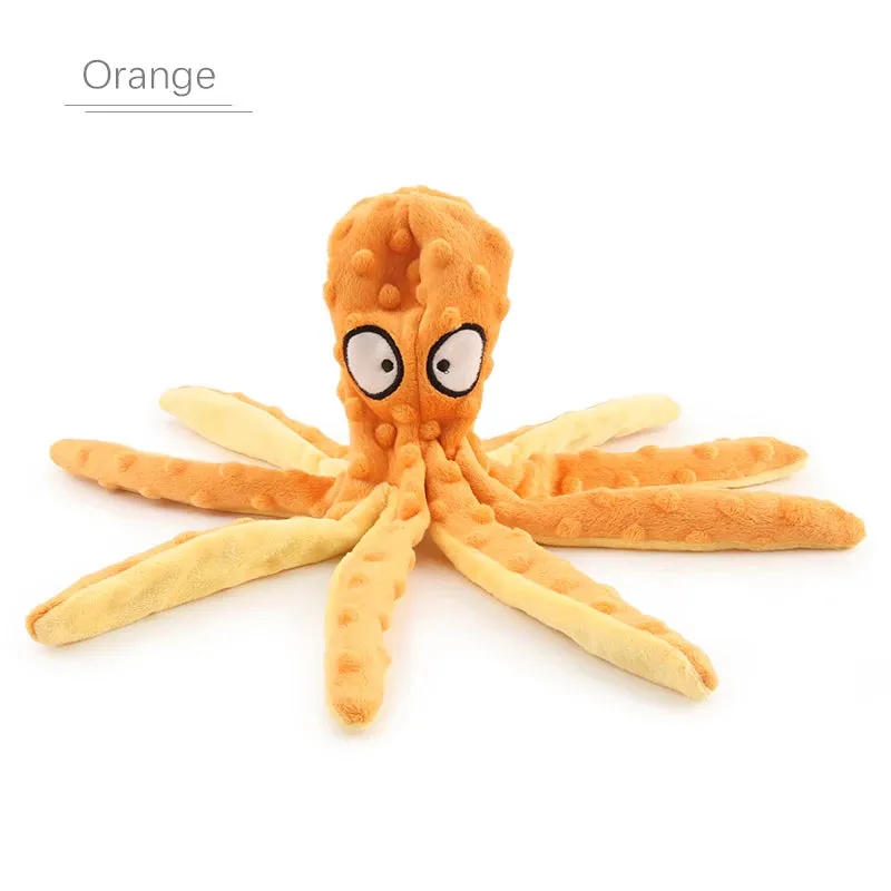 Plush Squeaky Dog Toy - Orange Octopus & Colorful Squid for Puppies and Pets