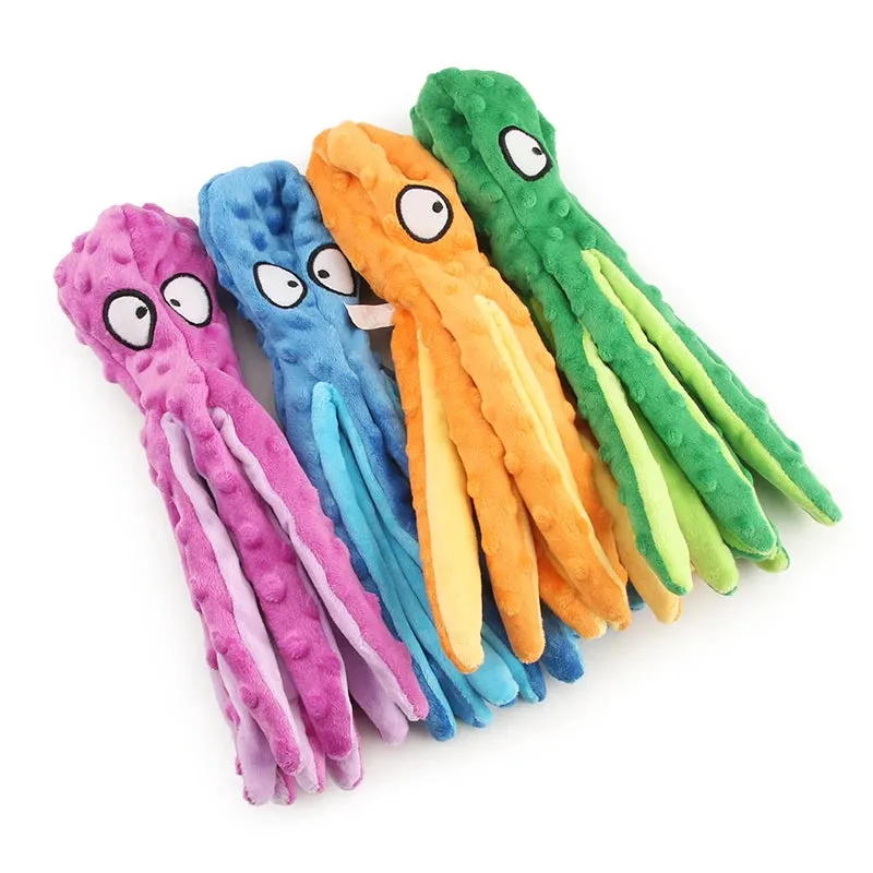 Plush Squeaky Dog Toy - Orange Octopus & Colorful Squid for Puppies and Pets