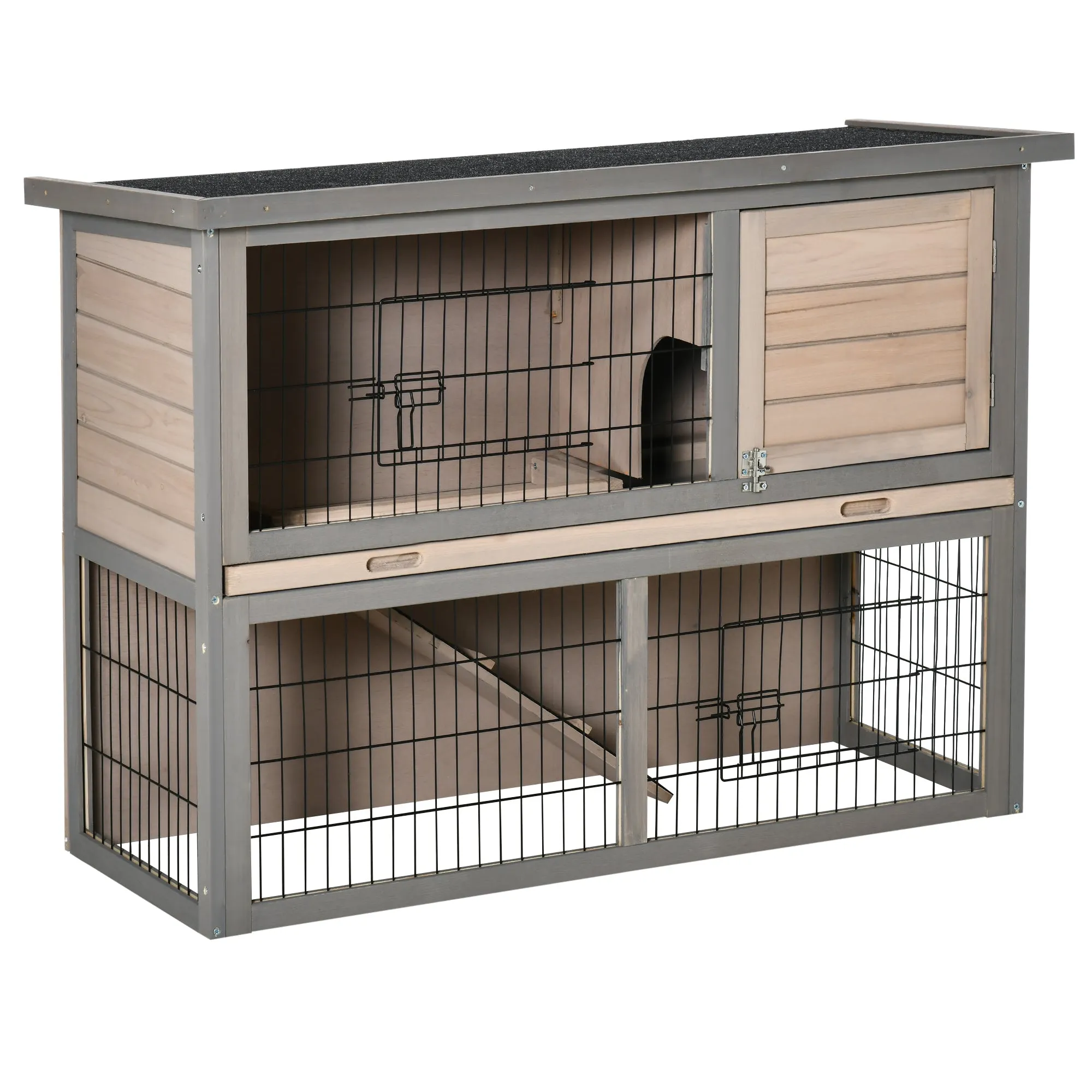 Rabbit Hutch Bunny Cage Small Animal House with Sliding Tray, Run, Openable Top, Ramp, for Indoor Outdoor, Grey 108x45x78 cm