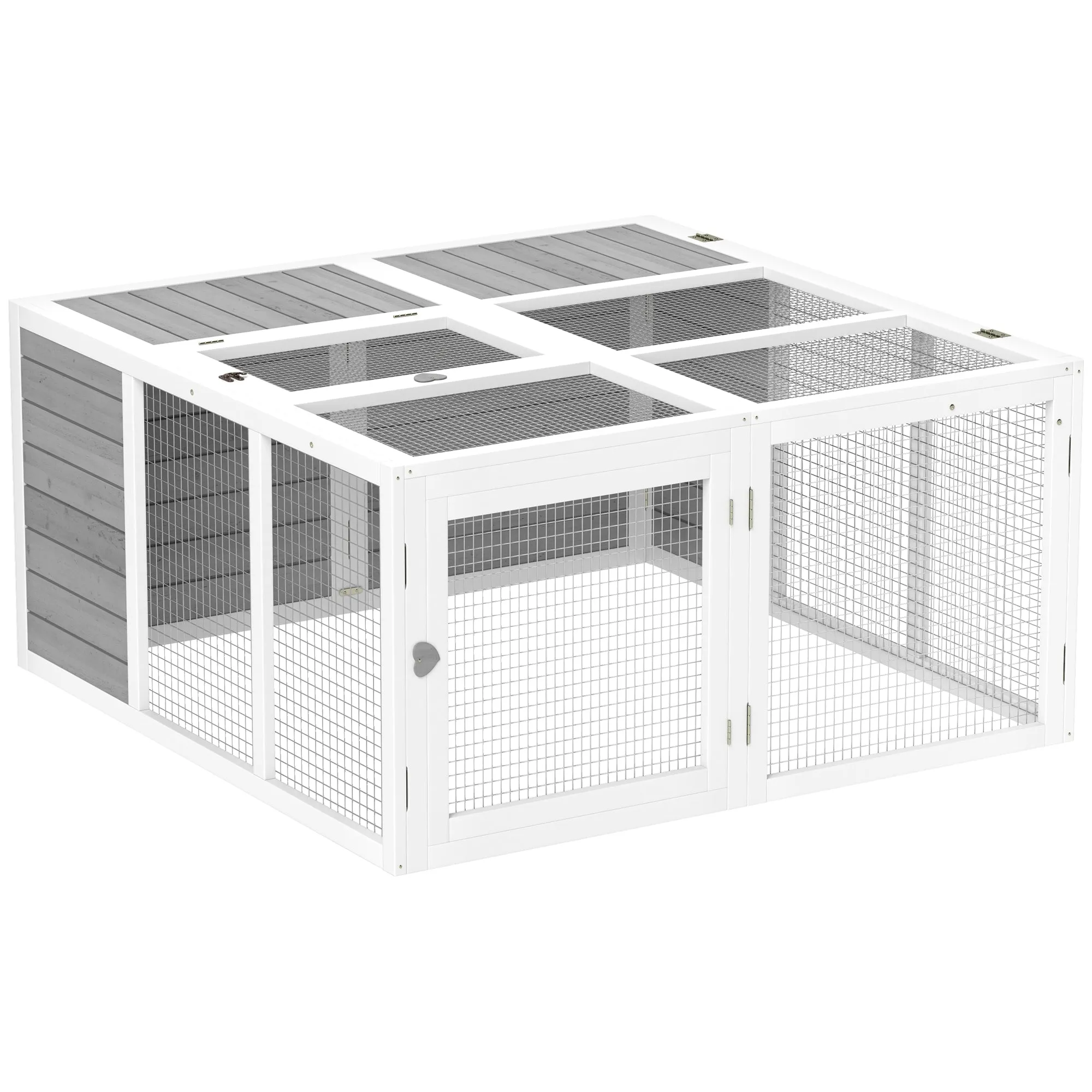 Rabbit Hutch Small Animal Guinea Pig House with Openable Roof Grey