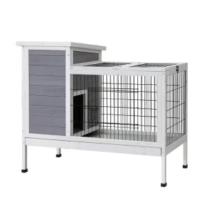 Rabbit Hutch Wooden Ferret Cage Habitat House Outdoor Large - Grey Large