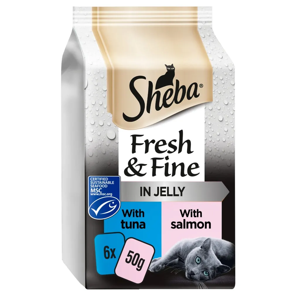 Sheba | Wet Cat Food Pouches | Fresh & Fine Single Servings | Tuna & Salmon Selection in Jelly - 6 x 50g