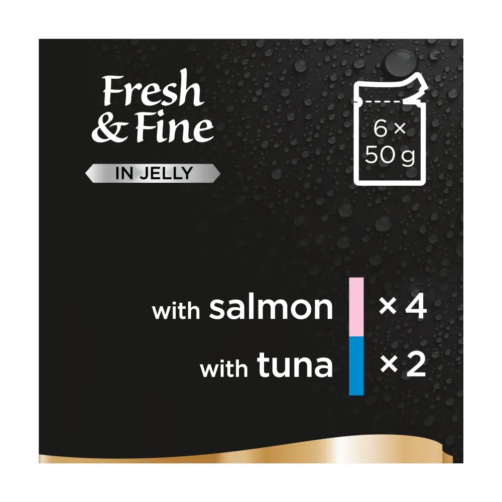 Sheba | Wet Cat Food Pouches | Fresh & Fine Single Servings | Tuna & Salmon Selection in Jelly - 6 x 50g