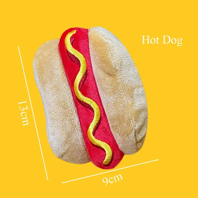 Soft Plush Squeaky Dog Toys - Ice Cream, Fries, and Hamburger Shapes