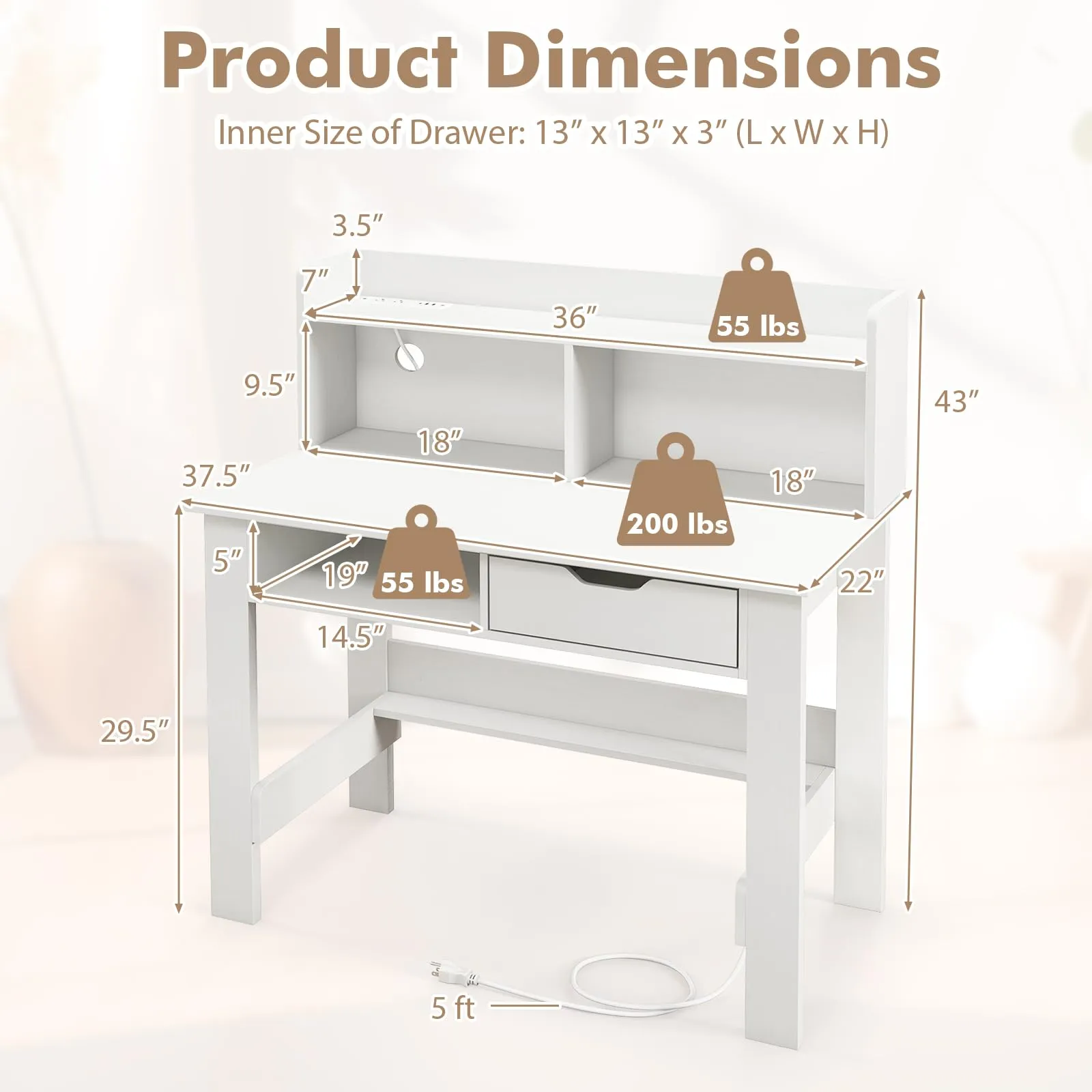 Tangkula White Computer Desk with Hutch, Home Office Writing Desk