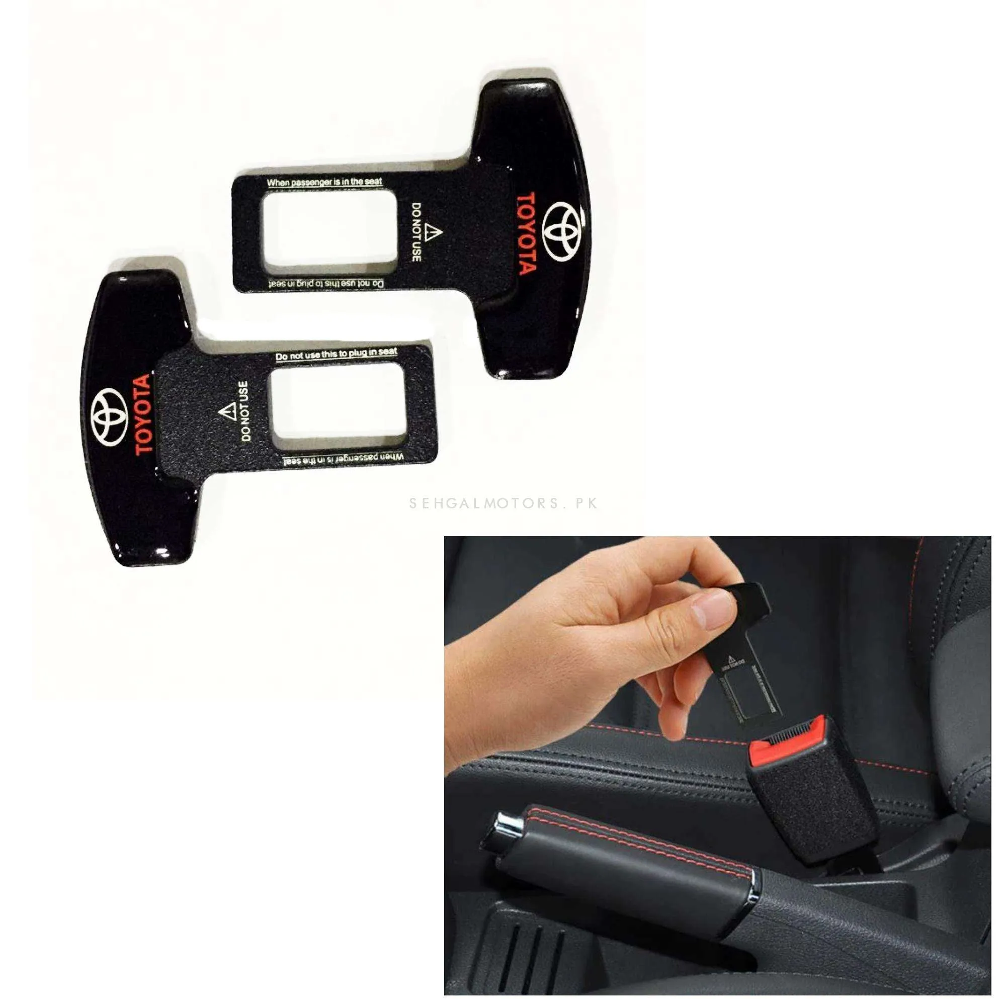 Toyota Mini Metal Seat Belt Clip Black - Pair - Car Safety Belt Buckle Alarm Canceler Stopper