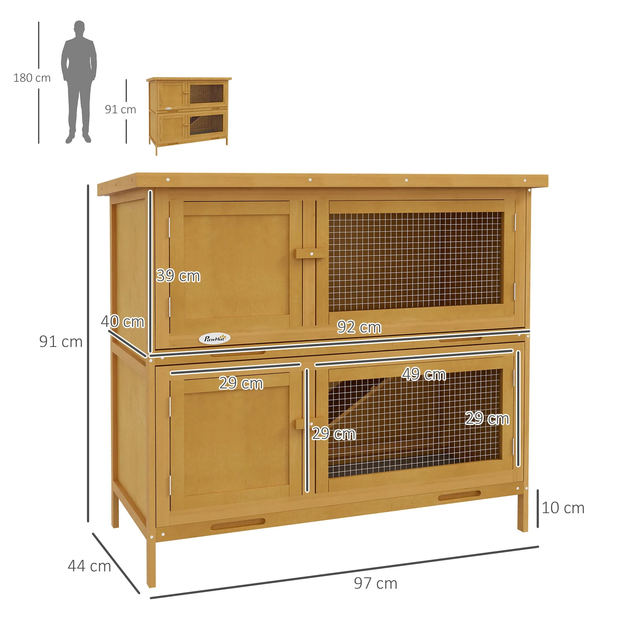 Two-Tier Rabbit Hutch, with Removable Trays, for 1-2 rabbits - Brown