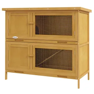 Two-Tier Rabbit Hutch, with Removable Trays, for 1-2 rabbits - Brown