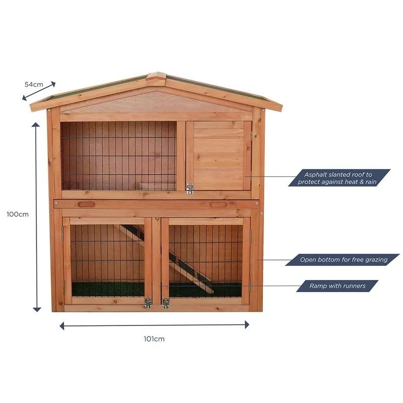 Wensum FSC Wood 2 Storey Rabbit Hutch 03 with Play Area