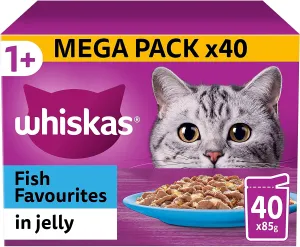 Whiskas | Wet Cat Food Pouches | Adult | Fish Favourites in Jelly - 40 x 85g