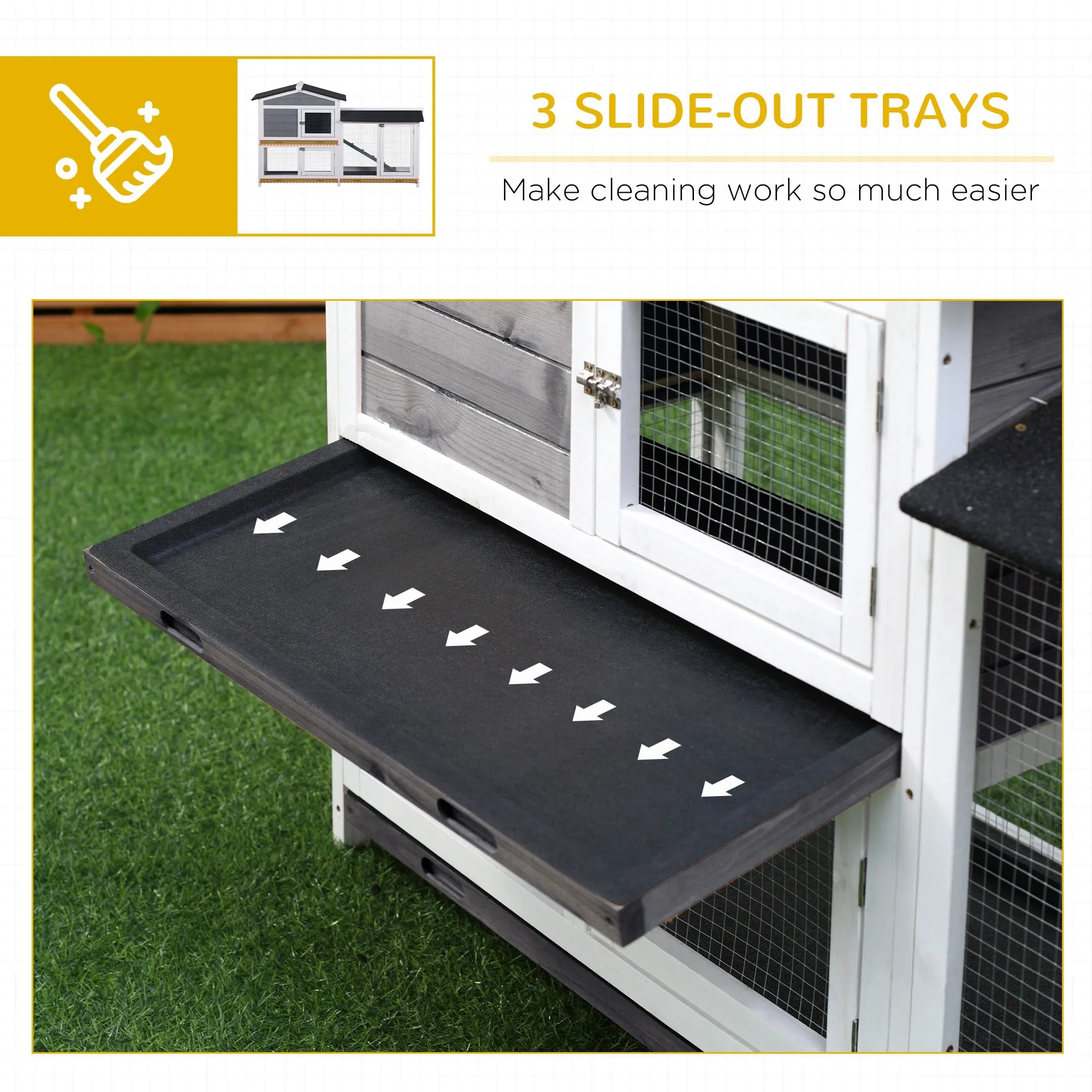 Wooden 2-Tier Rabbit Hutch w/ Tray Ramp Grey