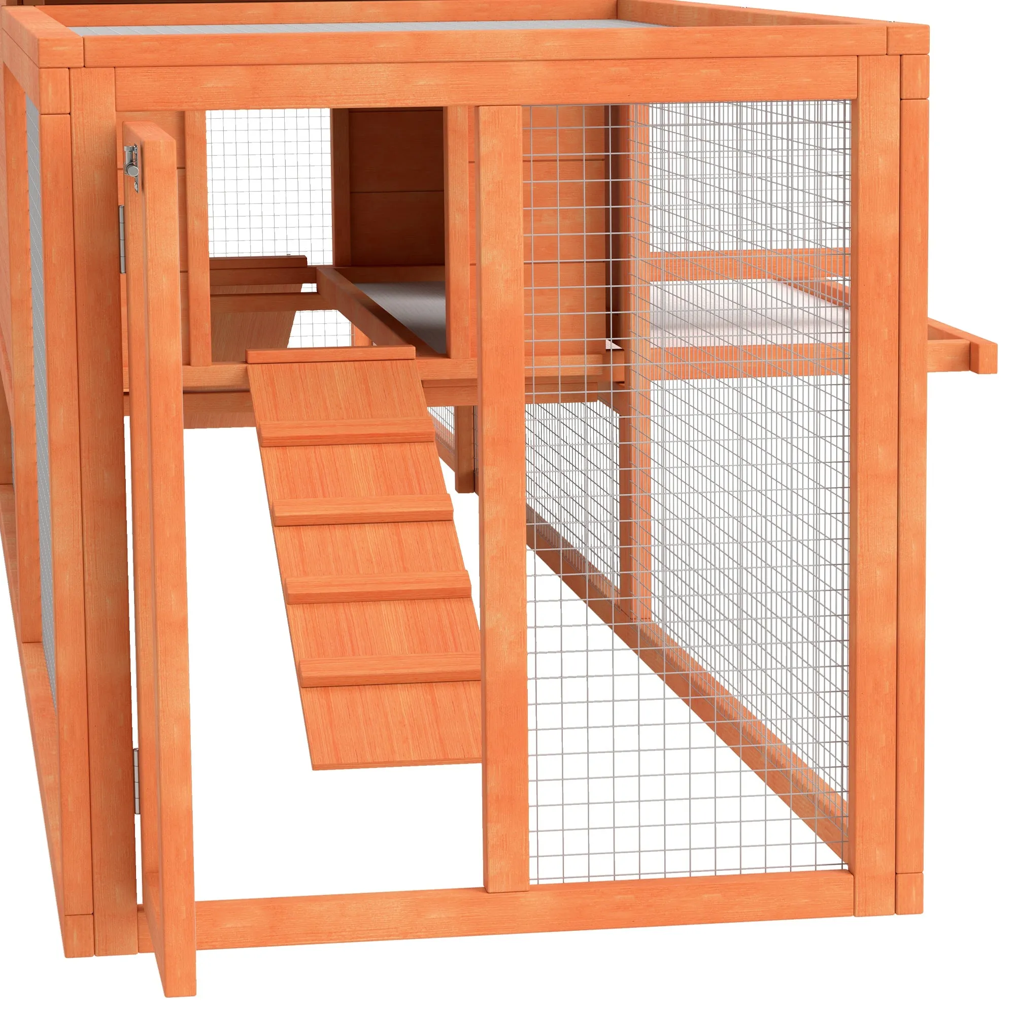 Wooden Rabbit Hutch Guinea Pig Hutch, Orange, 309 x 70 x 87cm