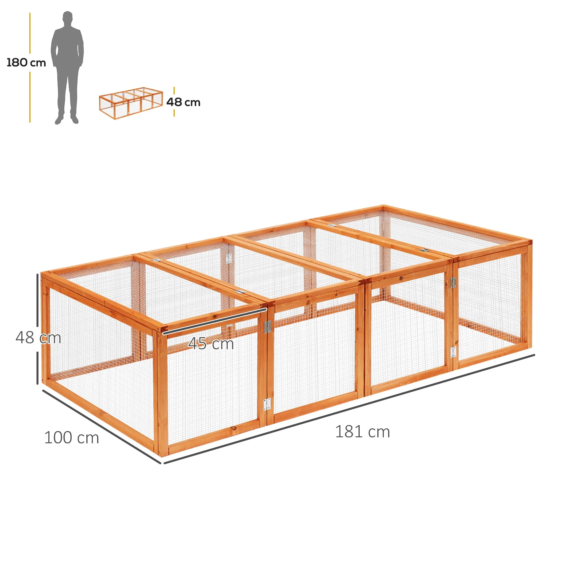 Wooden Rabbit Hutch Outdoor, Guinea Pig Hutch, Bunny Cage with Wire Mesh Safety Rabbit Run and Play Space 181 x 100 x 48 cm