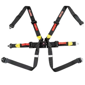 Zamp 6-Point Camlock Harness - 2" - Pull Down Adjust - Bolt-In/Wrap Around - FIA 8853-2016 - Black